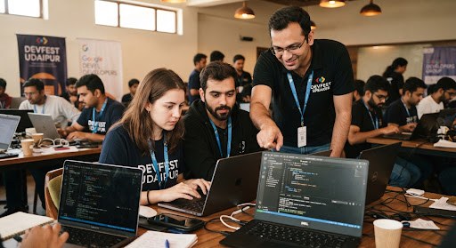 Focused hands-on developer workshop room at DevFest Udaipur